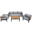 Outdoor Sectional Sofa Set 5-Person Patio Seating Group with Cushions and Coffee Table, Grey, Steel & Acacia Wood