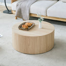 Natural Wood Cylindrical Coffee Table with MDF Material for Living Room, 27.5 Inch Diameter,12 inches high, and MDF material for living room furniture.
