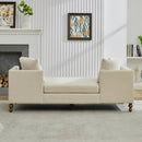 Beige Chenille Upholstered Chaise Lounge with Nailheads, Sleeper Sofa Couch With 4 Throw Pillows&2 Bolsters, Daybed with Rubberwood Legs, 75.2'' Wide