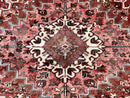 Large Persian Heriz Rug 10x13, Red and Cream Geometric Tribal Room Sized Handmade Wool Hand Knotted Semi Antique Decorative Oriental Carpet
