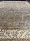 Palace Sized Rug 11x18, Handmade Wool Oversized Persian Carpet 11 x 18 ft, Gray-Taupe, Beige-Cream, Floral, Large Hand Knotted Area Rug