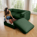 Modern Green Chenille 2-Seater Sofa with Ottoman Storage, Cylindrical Backrest and Armrests