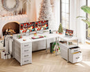 L Shaped Computer Desk 6 Drawers Power Outlet 55In White