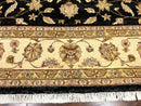 Indo Persian Rug 10x14, Charcoal and Beige, Floral Allover, Handmade Vintage Wool Carpet