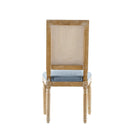 Set of 2 French Country Dining Chairs with Elegant Cane Backrest & Upholstered Seats in Slate Blue, Solid Rubberwood Frame