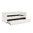 Daybed with Trundle Upholstered Tufted Sofa Bed, Twin Size, Boucle Fabric, Beige (83'x43'x29.5')