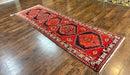 Persian Heriz Runner Rug 3.7 x 11, Persian Tribal Runner, Handmade Wool, Medallions, Geometric, Red, Antique Vintage Hand Knotted Rug
