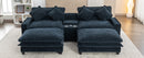 Contemporary Chenille Upholstered Sectional Sofa with Ottomans, USB Ports, Cup Holders & Storage, Blue