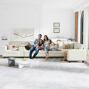 L-shaped 6-seater 133.4''*94.4'' corduroy sofa, large storage armrests with center console, USB charging, left and right seats can be switched, 3 packages of 130