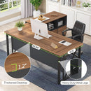 63 Inch L Shaped Desk With 47 Inch File Cabinet Brown Black