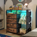 Matte Black Dresser With LED Charging Station For Bedroom