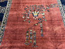 Large Persian Sarouk Rug 10x17, Open Field, Red and Navy Blue, Palace Sized Oversized Hand Knotted Wool Oriental Carpet Flowers Vases Antique 1920s