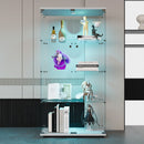 Two-door LED lights  Glass Display Cabinet 4 Shelves with Door, Floor Standing Curio Bookshelf for Living Room Bedroom Office, 64.7'*31.7'*14.3', White