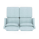 Elegant Two-Seater Sofa with Ottoman and Lumbar Pillows, Sky Blue Chenille, High-Quality Wood