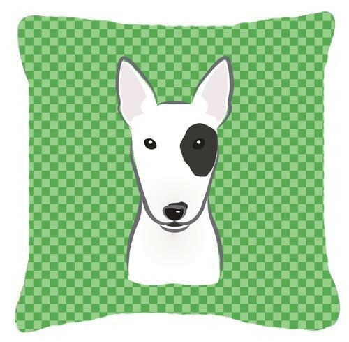 Green Checkered Bull Terrier   Canvas Fabric Decorative Pillow BB1132PW1414