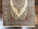 Silk Turkish Kayseri Rug 2x3, Very Finely Hand Knotted, Semi Open Field, Vintage, Silk Pile on Silk Foundation, 300 KPSI