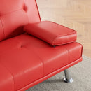 67-inch Red Leather Multifunctional Double Folding Sofa Bed with Coffee Table for Office Use