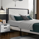 Full size Bed with White Boucle fabric Headboard,Champagne Silver+Black Frame