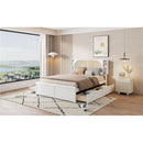 Queen Size Rattan Headboard Bed with Two Drawers and Trundle, White