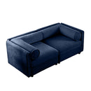 Modern Chenille Blue 2-Seater Sofa with Hidden Storage and Cylindrical Support