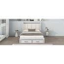 Full Size Wood Platform Bed with Upholstered Headboard and 2 Drawers, White