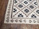Semi Antique South American Blanket 4x8, Wool Hand-Woven Flatweave Kilim Rug, Handmade Antique Vintage Runner, Ivory & Blue, Diamond Panel