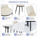 TOPMAX Space-Saving 5-Piece Extendable Kitchen Dining Table Set for Small Spaces - Round Faux Marble Top with Black Frame, 4 Upholstered Chairs, Compact Foldable Design,White+Beige