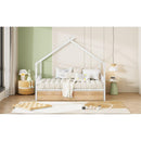 Full Size Metal House Bed with Two Drawers, White