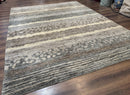 Modern Tibetan Wool Rug 8x10, Abstract, Contemporary, Handmade, Gray, Stripes