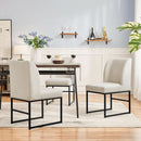 Beige Upholstered Dining Chairs Mid Back With Metal Legs 2