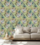 Green Wallpaper with Birds