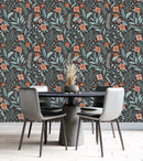 Dark Wallpaper with Orange Flowers