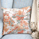 Luxury Toile Cotton Pillow - Summer House Coral