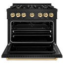 ZLINE 36" Classic Gas Range, Convection Gas Oven Black Stainless Steel, Gold CGRBZ-36-G