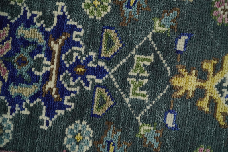 Antique Hand Knotted Green Moss and Blue Traditional Turkish Vintage Oushak Custom Made Wool Area Rug