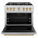ZLINE 36" Dual Fuel Range, Gas Cooktop, Electric Convection Oven DuraSnow® Stainless Steel, Gold CDRSZ-36-G