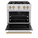ZLINE 36" Dual Fuel Range, Gas Cooktop, Electric Convection Oven DuraSnow® Stainless Steel, White Matte Door Champagne Bronze CDRSZ-WM-36-CB