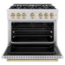 ZLINE 36" Dual Fuel Range, Gas Cooktop, Electric Convection Oven DuraSnow® Stainless Steel, Champagne Bronze CDRSZ-36-CB