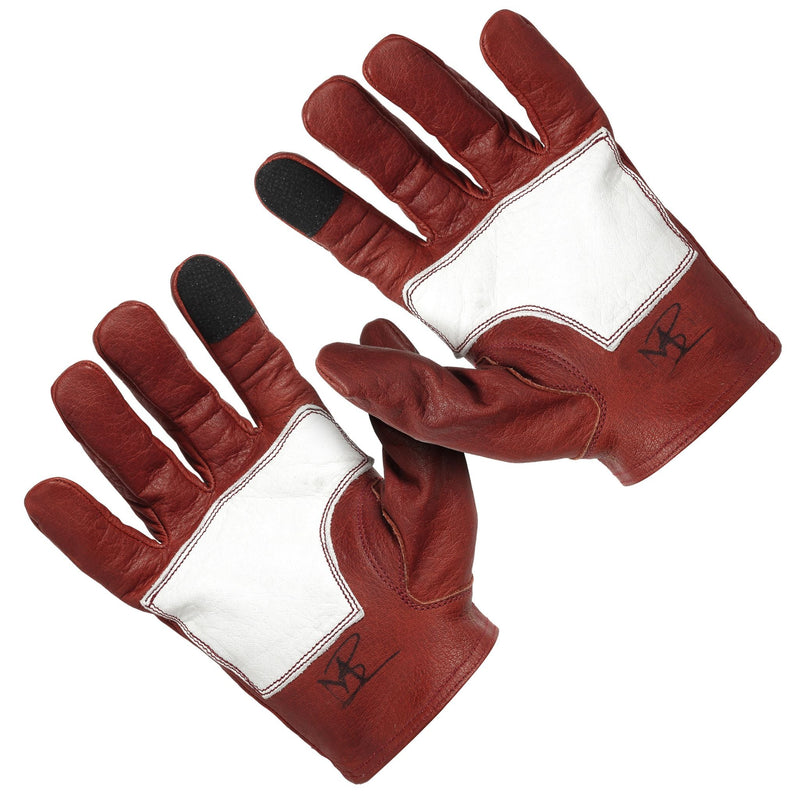 Skeleton Leather Motorcycle Gloves - Red-White