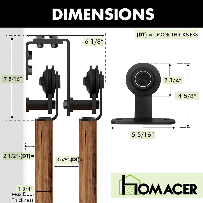 Double Track U-Shape Bypass Sliding Barn Door Hardware Kit - T-Shape Design Roller