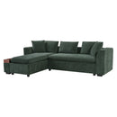 Elegant Chenille L-Shaped Sofa with Wooden Storage Compartment, Green, 93.7 Inches