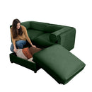Modern Green Chenille 2-Seater Sofa with Ottoman Storage, Cylindrical Backrest and Armrests