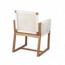 Outdoor Dining Chairs Set of 2, Acacia Wood Patio Armchair with Rope Design Back and Arms and Washable Cushion,for Backyard, Poolside, Garden,White