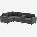 L-shaped 4-seater 105.5''*66.5'' corduroy sofa, large storage armrests with center console, USB charging, left and right seats can be switched, 2 packages of 130