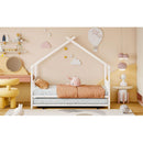Twin Size Metal House Bed with Twin Size Trundle, White