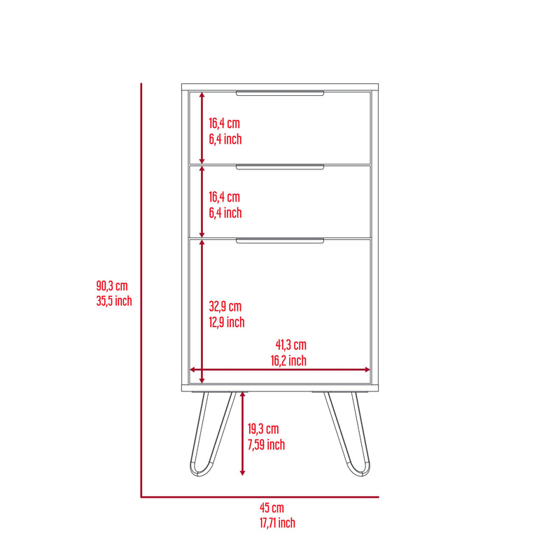 Augusta Light Dresser, Hairpin Legs, Superior Top, Three Drawers -Light Oak