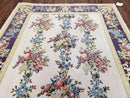 Vintage Chinese Floral Needlepoint Area Rug 6x9, Wool Hand-Woven Handmade Flatweave Rug, Ivory & Purple, Fruits Grapes Apples, Dining Room