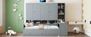Twin Size Wooden Daybed With Three Drawers, and All-in-One Cabinet, Desk and Shelves, Gray