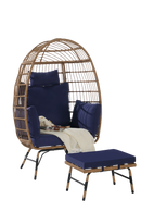 Wicker Egg Chair,Rattan Egg Chair Indoor Outdoor,Oversized Large Egg Chairs 600lbs with Ottoman and Thick Cushions for Porch, Backyard, Balcony