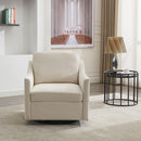 cream white fabric swivel rotating accent chair with USB and magazine book for living room and hotel bed room
